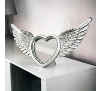 HomeZone Angel Wings Silver Heart Mirror - Wall Mounted Freestanding Vanity Mirror - Decorative Home Accessories Mirror for Bedroom, Living Room Decor