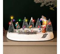 Home Zone Traditional Festive Christmas Village Ice Rink Scene with Multi Colour LED Lights Battery Operated Christmas Ornaments Songs Music Function Light Up Xmas Indoor Christmas Decorations