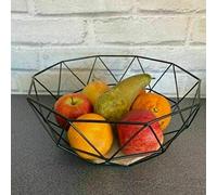 HomeZone Black Geometric Metal Wire Basket Wooden Base Fruit Vegetable Display Basket Decorative Storage Home Kitchen Living Basket Modern Décor