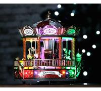 HomeZone Christmas Carousel with Multi Colour LED Lights - Musical Festive Rotating Moving Carousel Ornament - Pre Lit Hand Painted Resin Xmas Decorative Gift for Home Decor