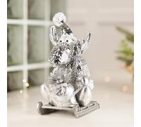 HomeZone Reindeer Christmas Decorations Indoor Sequinned Xmas Decorations For Indoors Silver Christmas Reindeer On Sleigh Free Standing Christmas Decorations Reindeer (Silver Sequin Reindeer)