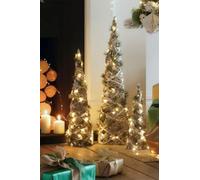 HomeZone Christmas Set of 3 Silver Light Up Cone Trees Festive LED Christmas Decorations Pre-Lit Xmas Tree Set Indoor Ornamental Pyramid Metal Ornaments Home Decor Wire Warm White LED Lighting