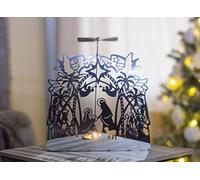 HomeZone Christmas Silver Scene Rotary Tea Light Holder with Tea Light Festive Decoration Xmas Decor Free Standing Window Decoration Table Centerpiece (Nativity)