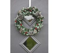 HomeZone® Christmas Wreaths for Front Door Xmas Wreath with Artificial snow Xmas Garland with Pinecone Berry Decorations for Inside Outside Fireplaces Home Wall Door Stair (40cm)(snow flocked)