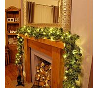 Deluxe 4ft Large Battery Operated Thick Luxury Pre-Lit Decorated Christmas Garland With Warm White LED's Festive Season Decor Christmas Xmas