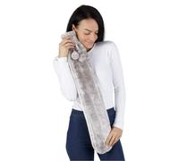 Homezone Grey Extra Long Hot Water Bottle With Furry Cover - UK Heating Pad for Adults