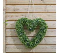 HomeZone Large Artificial Heart Shape Topiary Wreath - Luxury Boxwood Home Decor Grave Memorial Door Hanging Wreath for Indoor, Outdoor, Garden, Holiday, Wedding, Xmas Decoration - 40cm