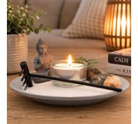 HomeZone Grey Buddha Zen Garden Tea Light Holder Decorative Candle Holders Ornamental Home Decor Centrepiece Livingroom Bedroom Bathroom Ornament