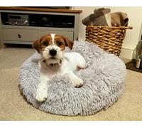 HomeZone Grey Round Plush Pet Bed 50cm - Fluffy Washable Nest for Small Dogs & Cats - Soft Calming Cushion for Puppies & Kittens - Lightweight Warm Indoor Cat & Dog Bed