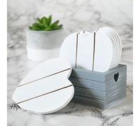 Homezone® Shabby Chic Wooden Love Heart Coasters in Grey Stylish Wooden Square Heart Shabby Chic Drinks Bar Rustic (Heart Shaped Grey)