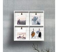 HomeZone Key Holder for Wall with Photo Frame and Hooks - White Square Shape Wall Mounted for Hallway Bedroom or Living Room