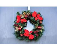 HomeZone Large 40cm Luxury Christmas Door Wreath Hanging Artificial Decoration with Baubles, Berries & Poinsettia Front Door Decoration for Indoor & Outdoor Xmas Home Décor Display
