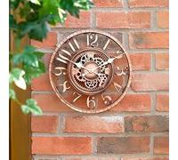 Homezone Large Bronze 30cm Open Faced Skeleton Mechanical garden clock Battery Power Operated Quartz Waterproof Weatherproof Garden Clock - Indoor or Outdoor home Kitchen Living Room Decor Clocks