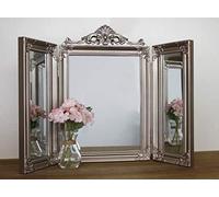 HomeZone Dressing Table Mirror - 3 Sided Folding Rectangular Free Standing Gold Art Ornate Glass Mirror - Decorative Home Accessories for Bedroom, Living Room