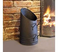 HomeZone Traditional Fireside Coal Hod with Metal Handles - Steel Black Companion Log in Holder for Coal Storage Fire or kindling Wood Burner - Wood Storage Indoor Outdoor for Fireplace Accessories