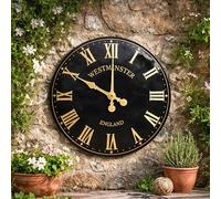 Homezone® Large modern wall clocks garden ornaments outdoor indoor Wall Clock Decorative waterproof clock wall outdoor thermometer wall thermometer indoor (Black Westminister Clock)