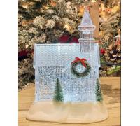 HomeZone® LED Acrylic Snow Village Church for Christmas Tabletop Decor, Christmas Village Houses with Snow and Led,28cm Winter Village Accessories,White Xmas House Figurines,Xmas Decoration