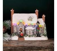 HomeZone Light Up Christmas House Decorations - Pre-Lit Multi Coloured LED Battery Powered Christmas Village Scene Decorations for Xmas Tabletop Decor