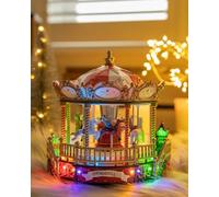 HomeZone Christmas scene Traditional Festive Village Scene Light Up Christmas Decoration Ornament With LED Multi Colour Xmas Lights Battery Operated Carousel