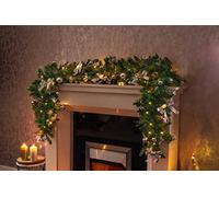 Marco Paul Premium 6ft Artificial Pine Garlands Christmas Decor, Battery Powered christmas garland with lights and Silver bows, Christmas Baubles Christmas garland for stairs Fireplaces