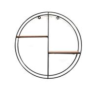 HomeZone Modern Round 2 Tier Wooden Floating Wall Shelves - Metal Wall Mounted Display Rack - Decorative Small Bookshelf for Living Room, Bedroom, Bathroom, Kitchen, Office & Home Decor
