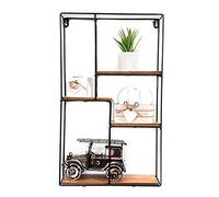 HomeZone Modern Wooden Rectangular Shaped 4 Tier Floating Shelves - Wall Mounted Iron Wall Shelf, Retro Display Rack Hanging Shelf for Office, Kitchen, Bathroom, Bedroom, Living Room, Hallway Decor