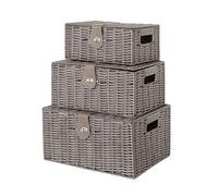 HomeZone Modern Woven Hamper Storage Baskets and Plant Pots - Brown and White Strong Stackable Hand Woven Basket - Set of 3 Jute Rope Toy baskets, plant pots, Storage Baskets