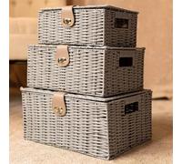 HomeZone Modern Woven Hamper Storage Baskets and Plant Pots - Brown and White Strong Stackable Hand Woven Basket - Set of 3 Jute Rope Toy baskets, plant pots, Storage Baskets