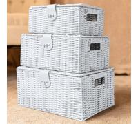 HomeZone Modern Wicker Hamper Storage Baskets White cotton liner - Brown Strong Stackable Hand Woven Basket Gift Toy Box - Rattan Storage Box for Home, Bathroom, Bedroom, Kitchen - Set of 3