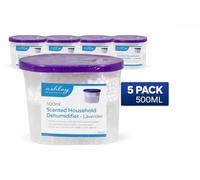 HomeZone Pack of 5 Lavender Disposable Dehumidifiers 500ml - Long Lasting Moisture Absorber Damp & Condensation Trap for Bedroom, Bathroom, Caravan & Home