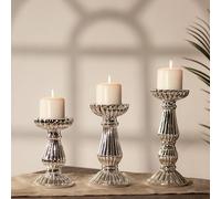 HomeZone polished pillar Candle Holder 3 piece Ornament Home Decor Decorative Tealight Votive Livingroom Bedroom Effect Ornamental Candle ware Home Decor Gift Candle Holder Set