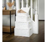 HomeZone Set Of 4 White Wicker Hamper Baskets Storage Boxes With Lid And Lock Home Storage Organisation Home Décor Bathroom Storage Bedroom Kitchen Stackable Hand Woven Hamper Gift Basket Toy Box