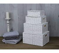 HomeZone Set Of 4 White Wicker Hamper Baskets Storage Boxes With Lid And Lock Home Storage Organisation Home Décor Bathroom Storage Bedroom Kitchen Stackable Hand Woven Hamper Gift Basket Toy Box