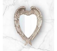 HomeZone® Distressed Silver Angel Wings Wall Mirror Vintage Mirror, Love Heart Shape Ornate Mirror Shabby Chic Mirror For Living Room Bedroom Bathroom.
