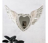 HomeZone Shining Heart Angel Wings Silver Wall Mirror - Small Heart Shape Vintage Mosaic Hanging Decoration for Bedroom, Hallway, Living Room & Home Decor - Elegant Wall Mounted Mirror Ornament