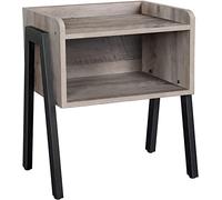 HomeZone® Side Table - Nightstand End Table Unit with Storage Compartment Retro Rustic Chic Wood Look Metal Frame BedsidesTable Indoor Home Furniture for Bedroom, Livingroom, Office - Gray