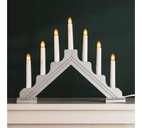 HomeZone Silver Christmas Candle Bridge - USB or Battery Powered Warm White LED 7 Bulb Candle Arch Flickering Wooden Christmas Decorations for Windowsill, Table, Mantle Decor