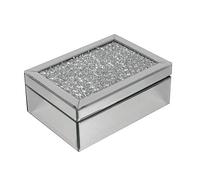 HomeZone Silver Crushed Diamante Mirrored Jewellery Box - Glass Trinket Storage Organiser with Lid for Rings, Earrings, Necklaces & Accessories, Decorative Dressing Table Storage Jewellery Organiser