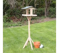 HomeZone Standing Wooden Bird Table with Green Roof Birdhouse Garden Feeding Station for Small Birds Roof Protection (Green Roof Wooden Bird Table)
