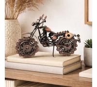 HomeZone Vintage Metal Motorbike Ornament, Handcrafted Iron Motorcycle Model with Movable Wheels, Retro Bronze Bike Sculpture for Desk, Shelf or Man Cave Decor, Gift for Dad, Grandad or Biker