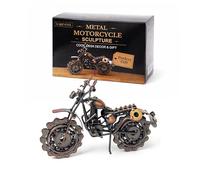 HomeZone Vintage Metal Motorbike Ornament, Handcrafted Iron Motorcycle Model with Movable Wheels, Retro Bronze Bike Sculpture for Desk, Shelf or Man Cave Decor, Gift for Dad, Grandad or Biker