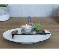 HomeZone White Buddha Zen Garden Tea Light Holder Decorative Candle Holders Ornamental Home Decor Centrepiece Livingroom Bedroom Bathroom Ornament
