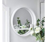 White Wooden Shelf Floating Wall Mirror Display Unit Round Porthole