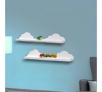HomeZone White Wooden Floating Shelves - Cloud Themed Wall Mounted Shelving For Bedroom, Bathroom, Nursery - Kids Decorative Shelving Storage Unit Hanging Shelves (2pc Cloud Shelves)