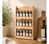 HomeZone Wooden Spice Rack 3 Tier Free Standing or Wall Mounted Spice Organiser Shelf Holds Up to 15 Spice Jars Kitchen Herb & Seasoning Rack, Pantry Storage Shelf, Countertop Organiser, Natural Wood
