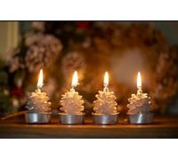 Homezone Xmas 4 Pcs pinecone Candle Color Silver Christmas Decoration Bright Trendy Candles Handmade Pine Candle for Bedroom Decorations
