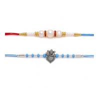 HOMEZY Handmade Rakhi Bracelet Set of 2 for Raksha Bandhan, Decorative Beaded Sacred Thread, Traditional Festival Gift, Standard, Cotton, no gemstone