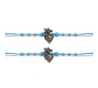 HOMEZY Handmade Rakhi Bracelet Set of 2 for Raksha Bandhan, Decorative Beaded Sacred Thread, Traditional Festival Gift, Standard, Cotton, no gemstone
