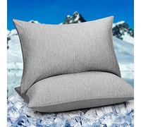 HOMFINE 2 Pack Cooling Pillow Cases- Soft Cold Pillowcases with Double Side Cooling Fiber (Q-Max＞0.45) for Hot Sleeper Night Sweat Keep Cooling, Hidden Zipper (50x75cm, Grey)