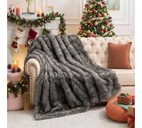 HOMFINE Luxury Faux Fur Throw Blanket - Long Fluff Fuzzy Super Thick Blanket for Sofa, Couch, Bed, Home Decor with Soft Cozy Plush Velvet Back Warm Fluff Throw for Winter, Gray, 130X150CM